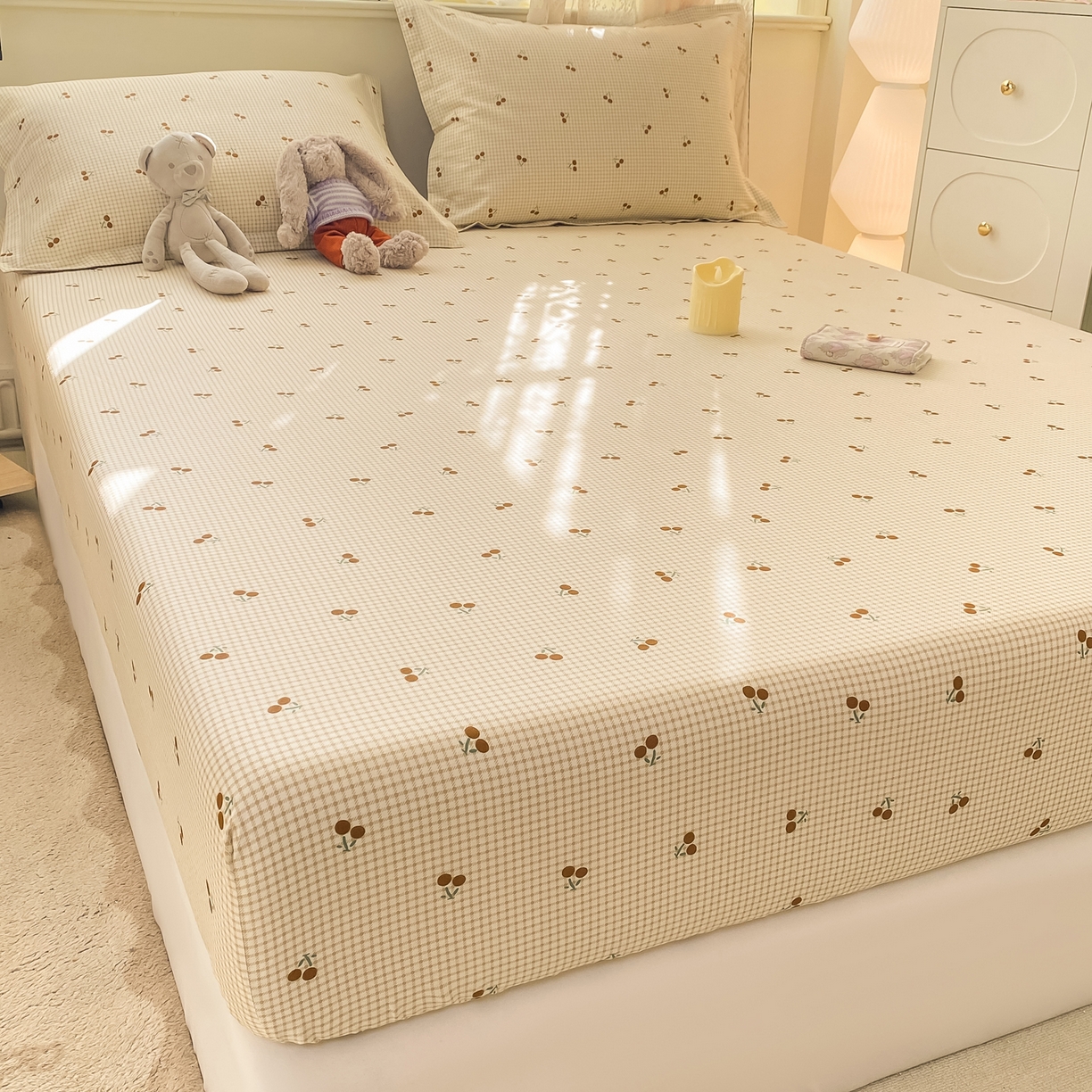 91家纺网 家纺一手货源 找家纺 女子家纺 2026新款全棉纯棉印花小清新系列单床笠单品床笠床笠单件 樱姿米