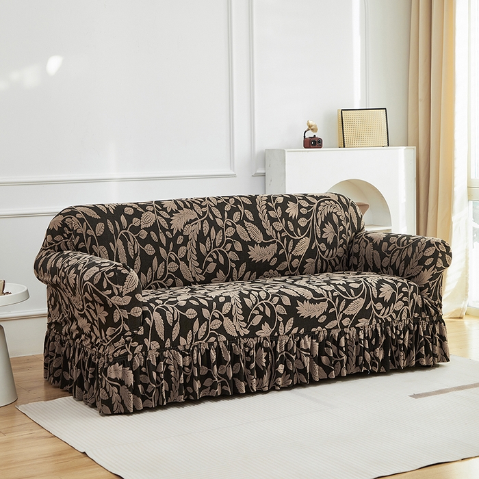 逐日沙发套 2026新款提花系列-沙发套裙摆款 素奢柳韵-卡其色