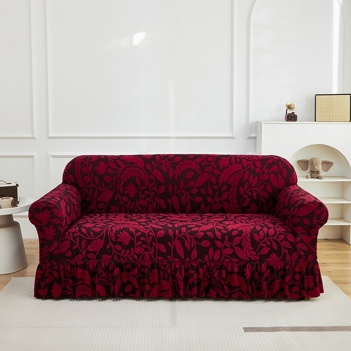 91家纺网 家纺一手货源 找家纺 逐日沙发套 2026新款提花系列-沙发套裙摆款 素奢柳韵-大气红