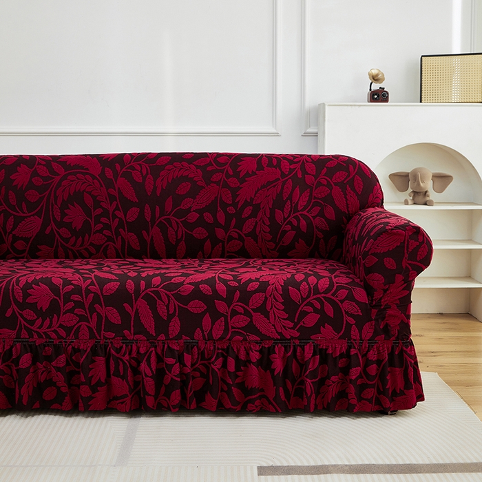 91家纺网 家纺一手货源 找家纺 逐日沙发套 2026新款提花系列-沙发套裙摆款 素奢柳韵-大气红