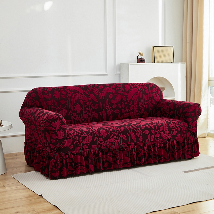 91家纺网 家纺一手货源 找家纺 逐日沙发套 2026新款提花系列-沙发套裙摆款 素奢柳韵-大气红