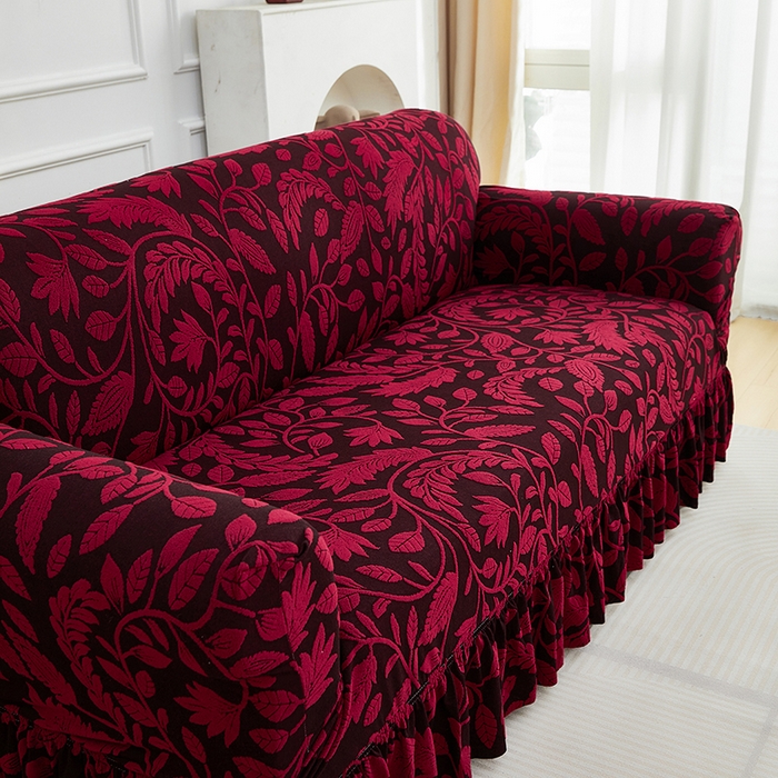 91家纺网 家纺一手货源 找家纺 逐日沙发套 2026新款提花系列-沙发套裙摆款 素奢柳韵-大气红