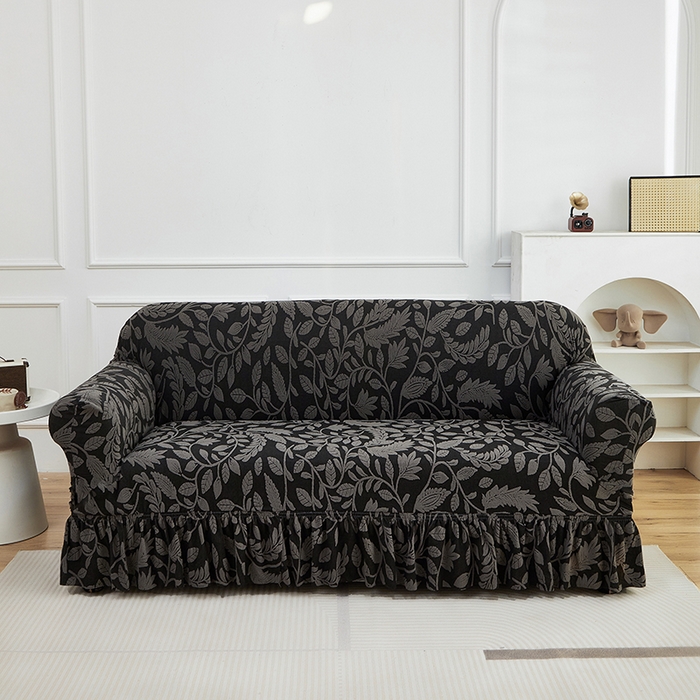 91家纺网 家纺一手货源 找家纺 逐日沙发套 2026新款提花系列-沙发套裙摆款 素奢柳韵-碳石灰