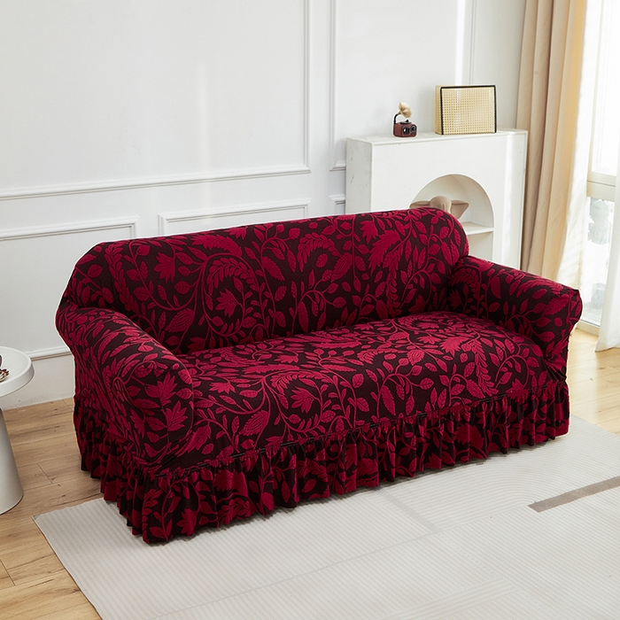 91家纺网 家纺一手货源 找家纺 逐日沙发套 2026新款提花系列-沙发套裙摆款 素奢柳韵-大气红