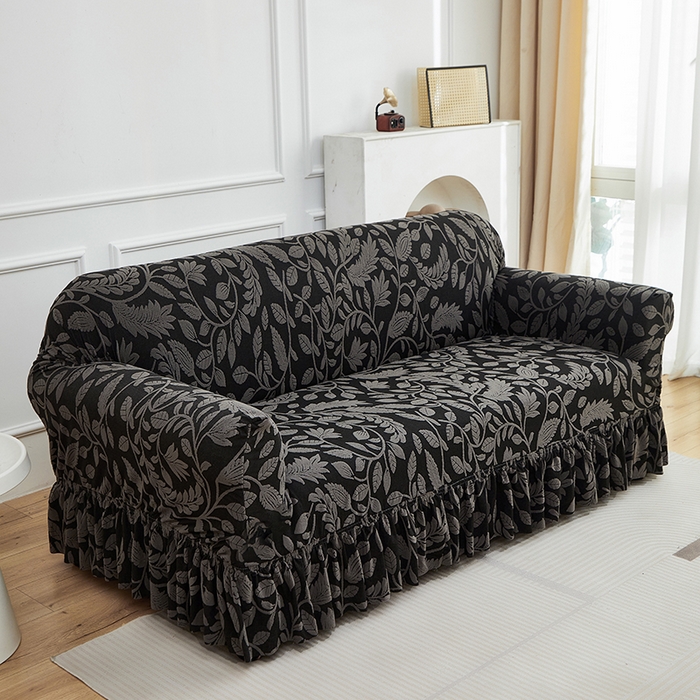 91家纺网 家纺一手货源 找家纺 逐日沙发套 2026新款提花系列-沙发套裙摆款 素奢柳韵-碳石灰