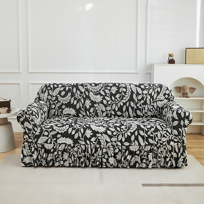 91家纺网 家纺一手货源 找家纺 逐日沙发套 2026新款提花系列-沙发套裙摆款 素奢柳韵-月光白