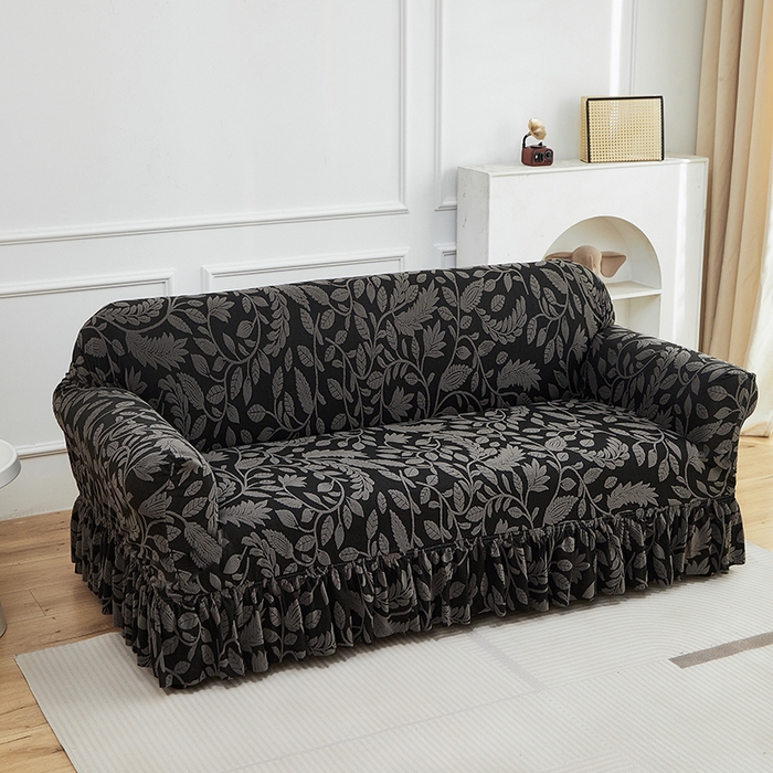 91家纺网 家纺一手货源 找家纺 逐日沙发套 2026新款提花系列-沙发套裙摆款 素奢柳韵-碳石灰