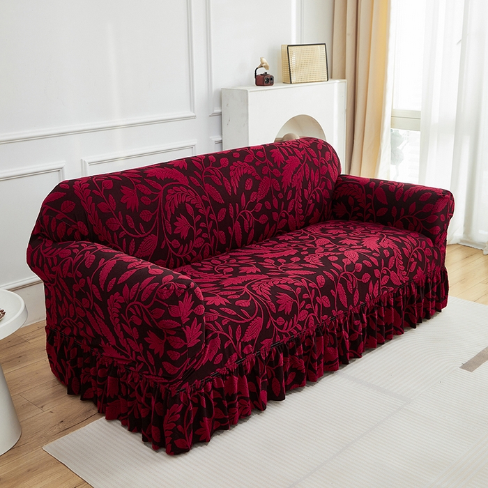 91家纺网 家纺一手货源 找家纺 逐日沙发套 2026新款提花系列-沙发套裙摆款 素奢柳韵-大气红