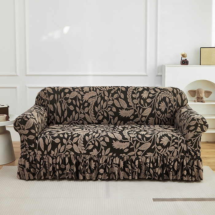 91家纺网 家纺一手货源 找家纺 逐日沙发套 2026新款提花系列-沙发套裙摆款 素奢柳韵-卡其色