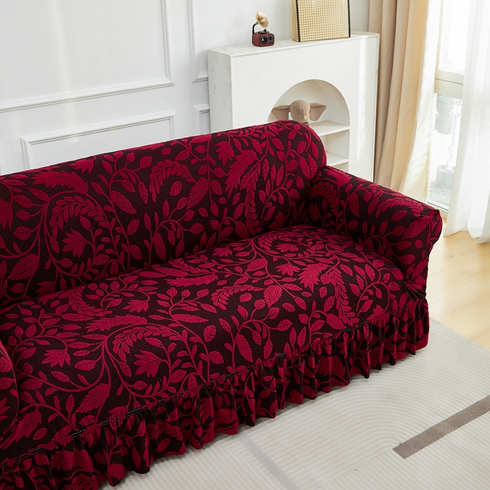 91家纺网 家纺一手货源 找家纺 逐日沙发套 2026新款提花系列-沙发套裙摆款 素奢柳韵-大气红