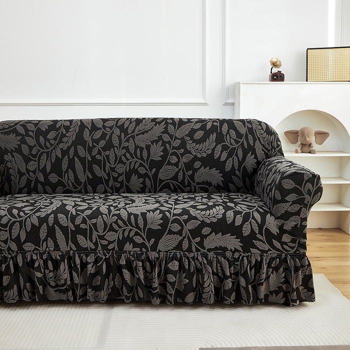 91家纺网 家纺一手货源 找家纺 逐日沙发套 2026新款提花系列-沙发套裙摆款 素奢柳韵-碳石灰