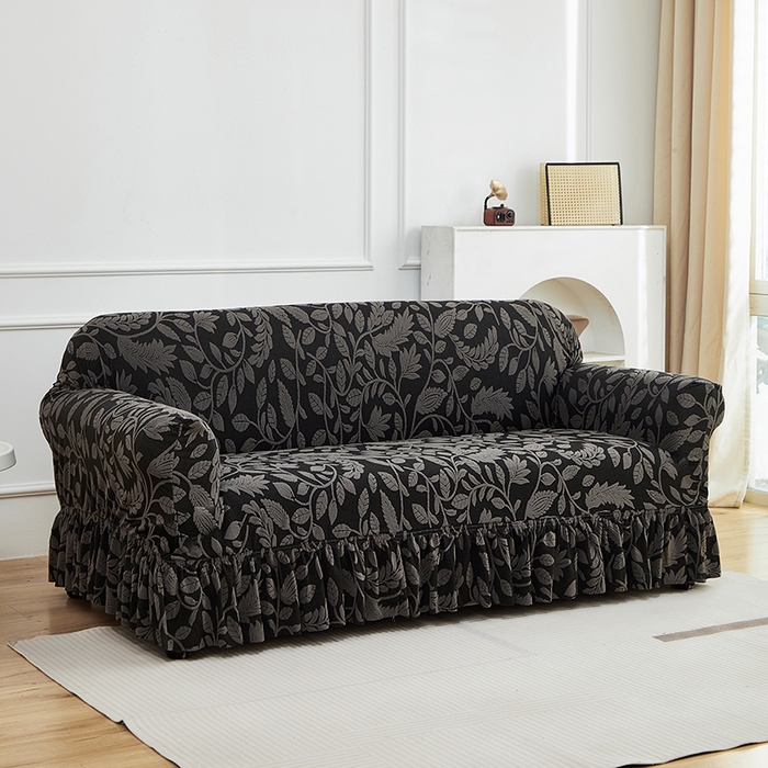 91家纺网 家纺一手货源 找家纺 逐日沙发套 2026新款提花系列-沙发套裙摆款 素奢柳韵-碳石灰