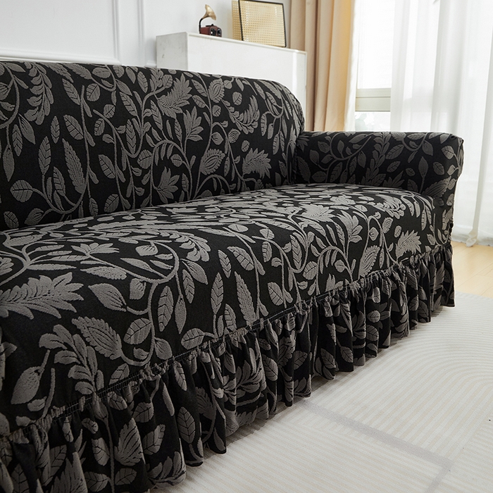 91家纺网 家纺一手货源 找家纺 逐日沙发套 2026新款提花系列-沙发套裙摆款 素奢柳韵-碳石灰