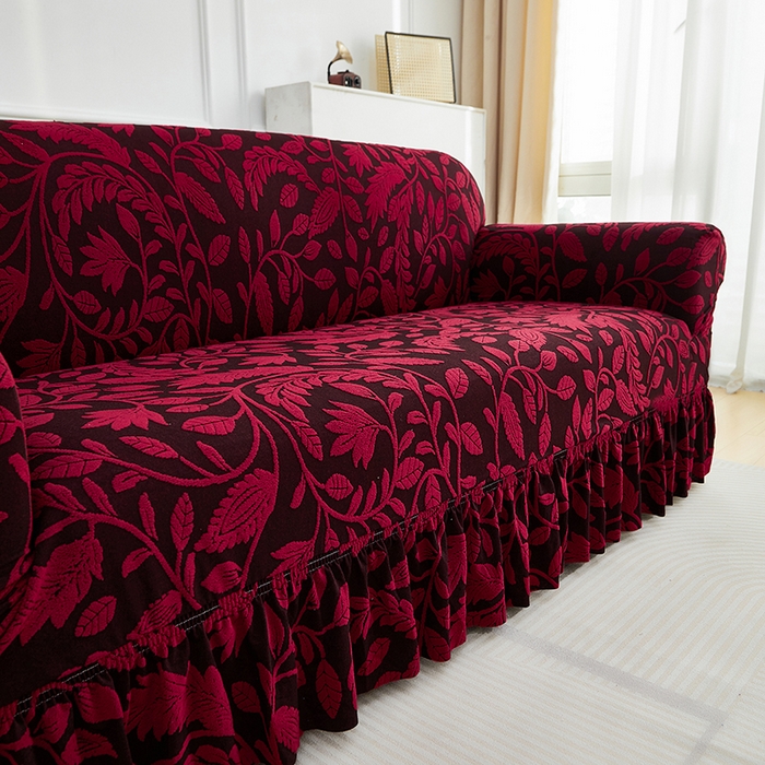 91家纺网 家纺一手货源 找家纺 逐日沙发套 2026新款提花系列-沙发套裙摆款 素奢柳韵-大气红