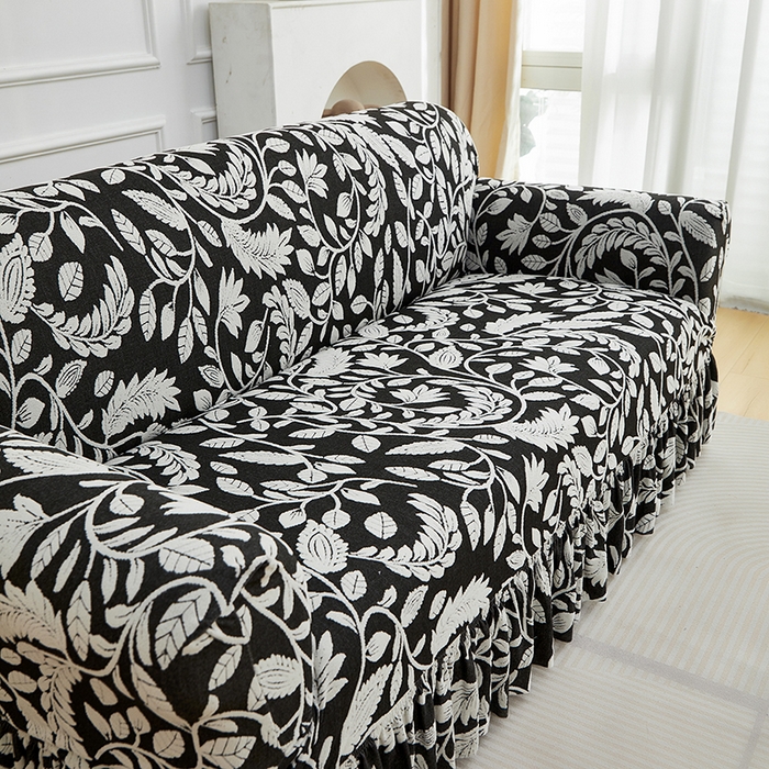 91家纺网 家纺一手货源 找家纺 逐日沙发套 2026新款提花系列-沙发套裙摆款 素奢柳韵-月光白