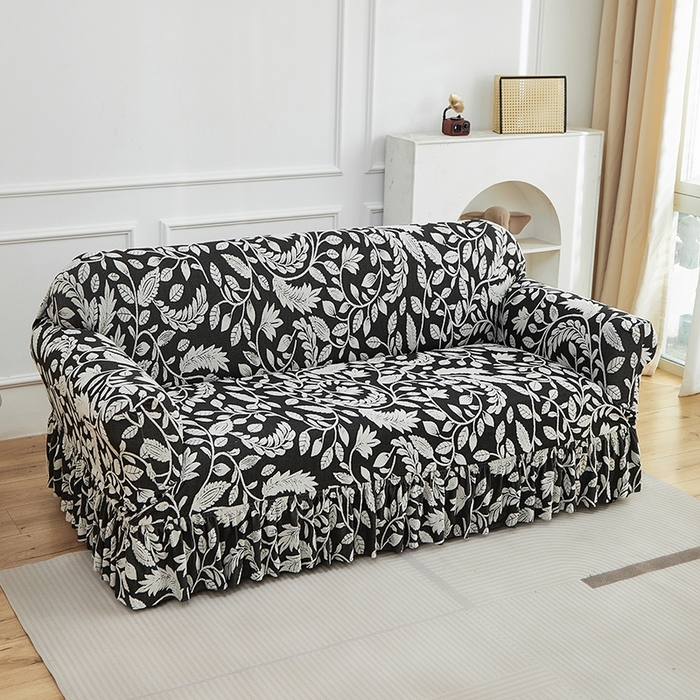 91家纺网 家纺一手货源 找家纺 逐日沙发套 2026新款提花系列-沙发套裙摆款 素奢柳韵-月光白