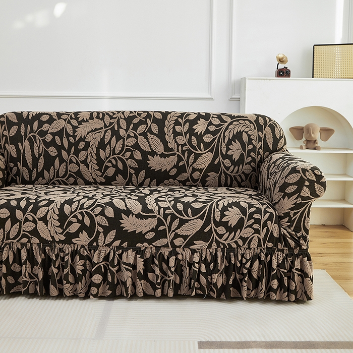 91家纺网 家纺一手货源 找家纺 逐日沙发套 2026新款提花系列-沙发套裙摆款 素奢柳韵-卡其色