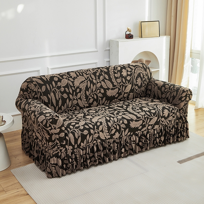 91家纺网 家纺一手货源 找家纺 逐日沙发套 2026新款提花系列-沙发套裙摆款 素奢柳韵-卡其色