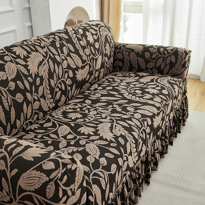 91家纺网 家纺一手货源 找家纺 逐日沙发套 2026新款提花系列-沙发套裙摆款 素奢柳韵-卡其色