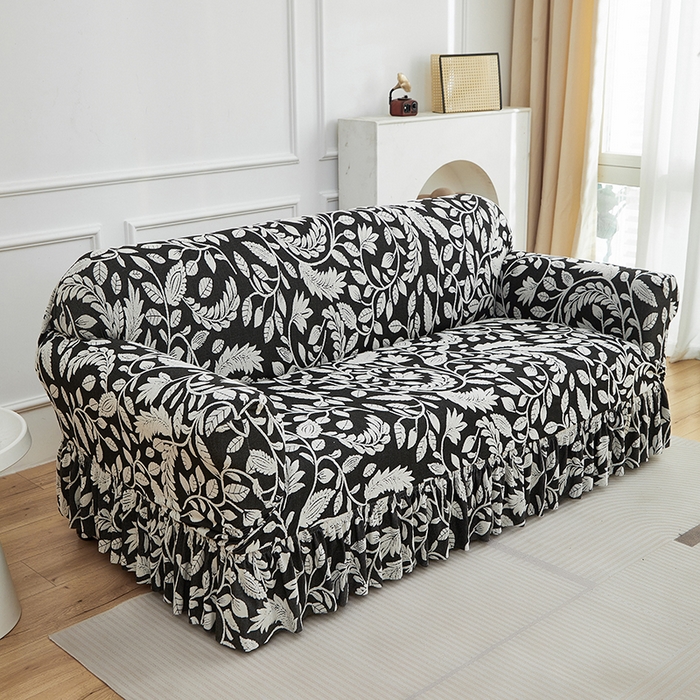 91家纺网 家纺一手货源 找家纺 逐日沙发套 2026新款提花系列-沙发套裙摆款 素奢柳韵-月光白