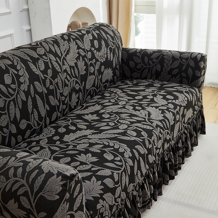 91家纺网 家纺一手货源 找家纺 逐日沙发套 2026新款提花系列-沙发套裙摆款 素奢柳韵-碳石灰