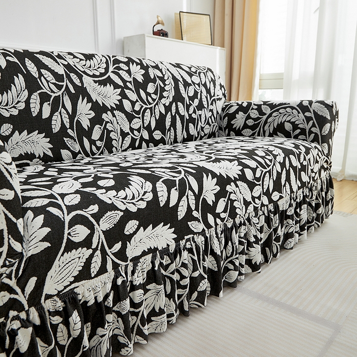 91家纺网 家纺一手货源 找家纺 逐日沙发套 2026新款提花系列-沙发套裙摆款 素奢柳韵-月光白