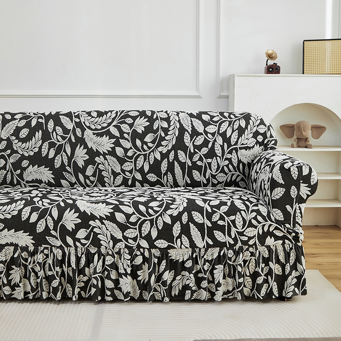 91家纺网 家纺一手货源 找家纺 逐日沙发套 2026新款提花系列-沙发套裙摆款 素奢柳韵-月光白