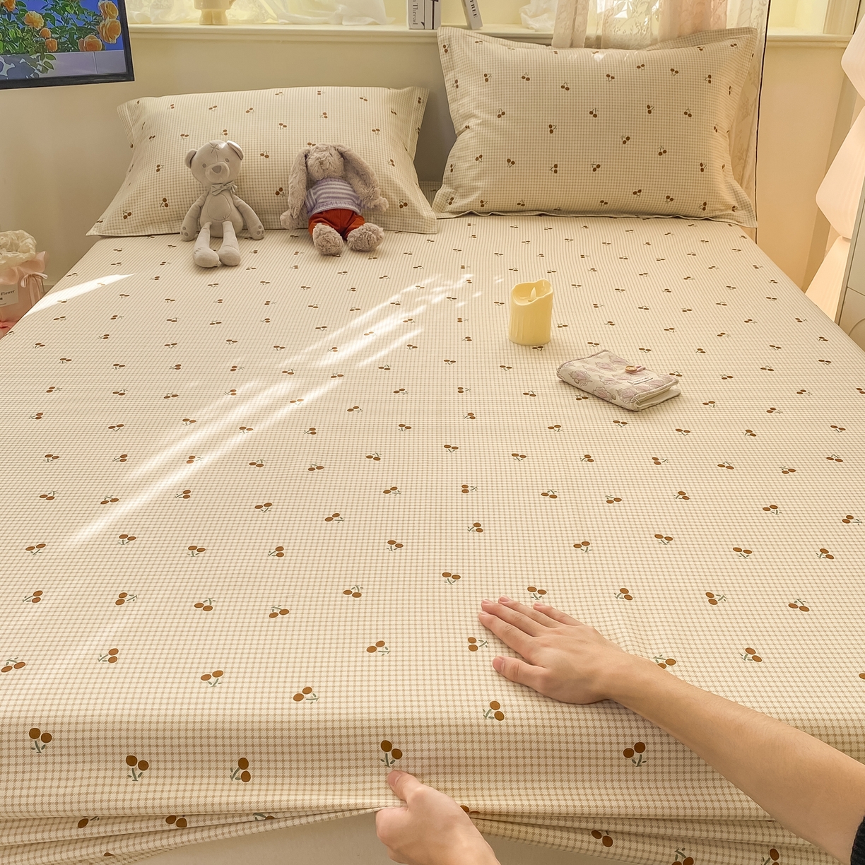 91家纺网 家纺一手货源 找家纺 女子家纺 2026新款全棉纯棉印花小清新系列单床笠单品床笠床笠单件 樱姿米