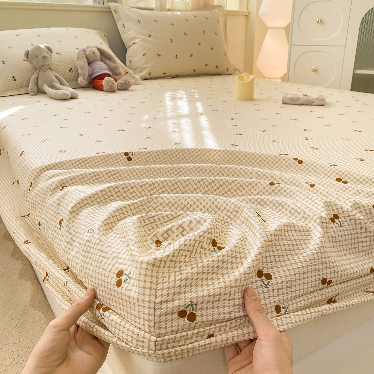 91家纺网 家纺一手货源 找家纺 女子家纺 2026新款全棉纯棉印花小清新系列单床笠单品床笠床笠单件 樱姿米