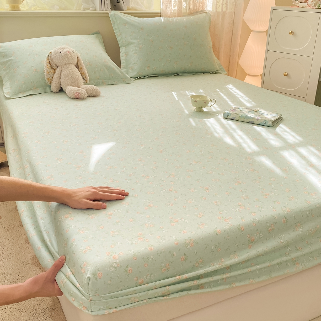 91家纺网 家纺一手货源 找家纺 女子家纺 2026新款全棉纯棉印花小清新系列单床笠单品床笠床笠单件 幽兰时光兰