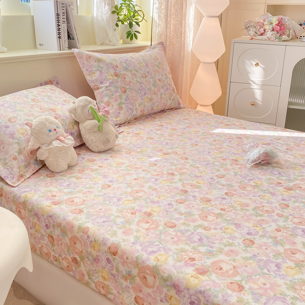 91家纺网 家纺一手货源 找家纺 女子家纺 2026新款全棉纯棉印花小清新系列单床笠单品床笠床笠单件 悦下花影