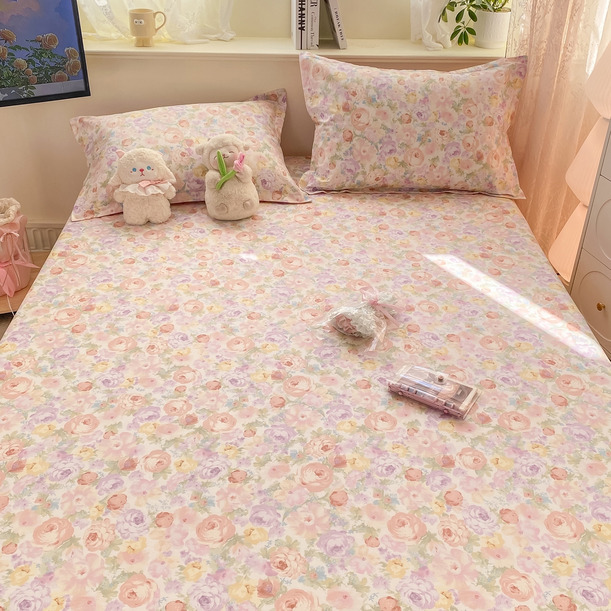 91家纺网 家纺一手货源 找家纺 女子家纺 2026新款全棉纯棉印花小清新系列单床笠单品床笠床笠单件 悦下花影