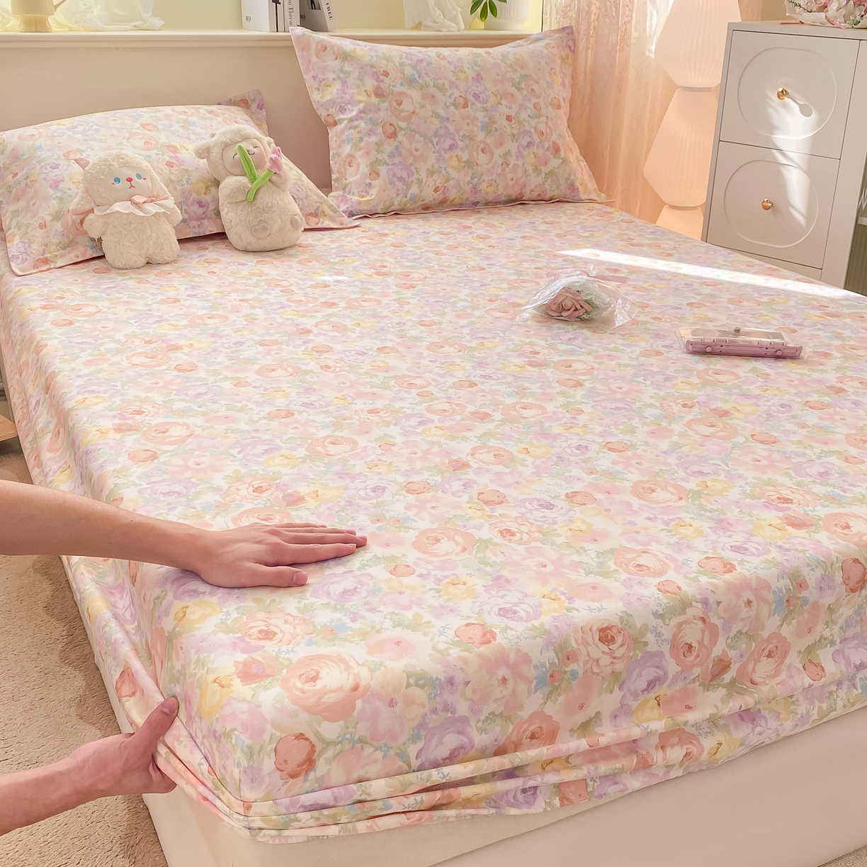 91家纺网 家纺一手货源 找家纺 女子家纺 2026新款全棉纯棉印花小清新系列单床笠单品床笠床笠单件 悦下花影