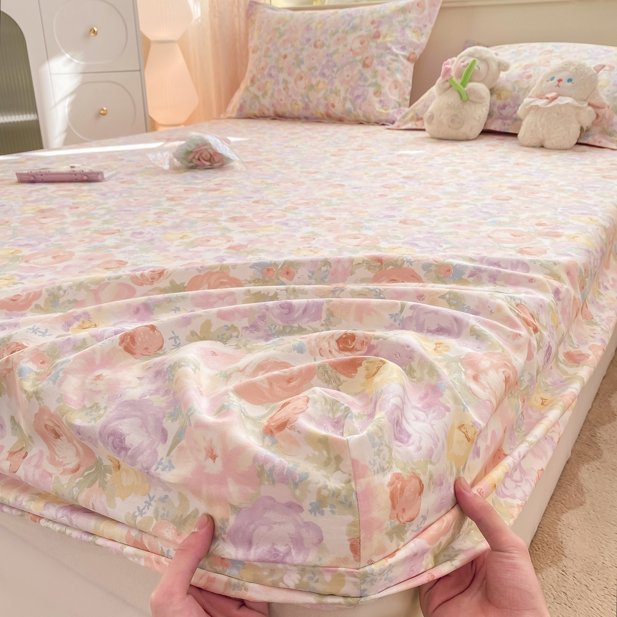 91家纺网 家纺一手货源 找家纺 女子家纺 2026新款全棉纯棉印花小清新系列单床笠单品床笠床笠单件 悦下花影