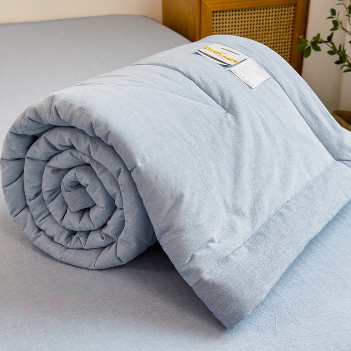 91家纺网 家纺一手货源 找家纺 宝士康家纺 2026新款10A抗菌无印风单夏被/夏被四件套 被子被芯 优雅蓝