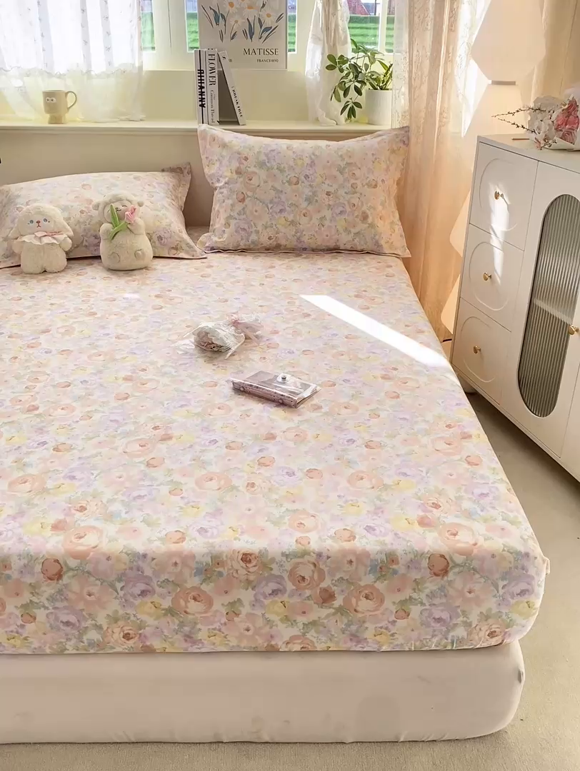 91家纺网 家纺一手货源 找家纺 女子家纺 2026新款全棉纯棉印花小清新系列单床笠单品床笠床笠单件 悦下花影