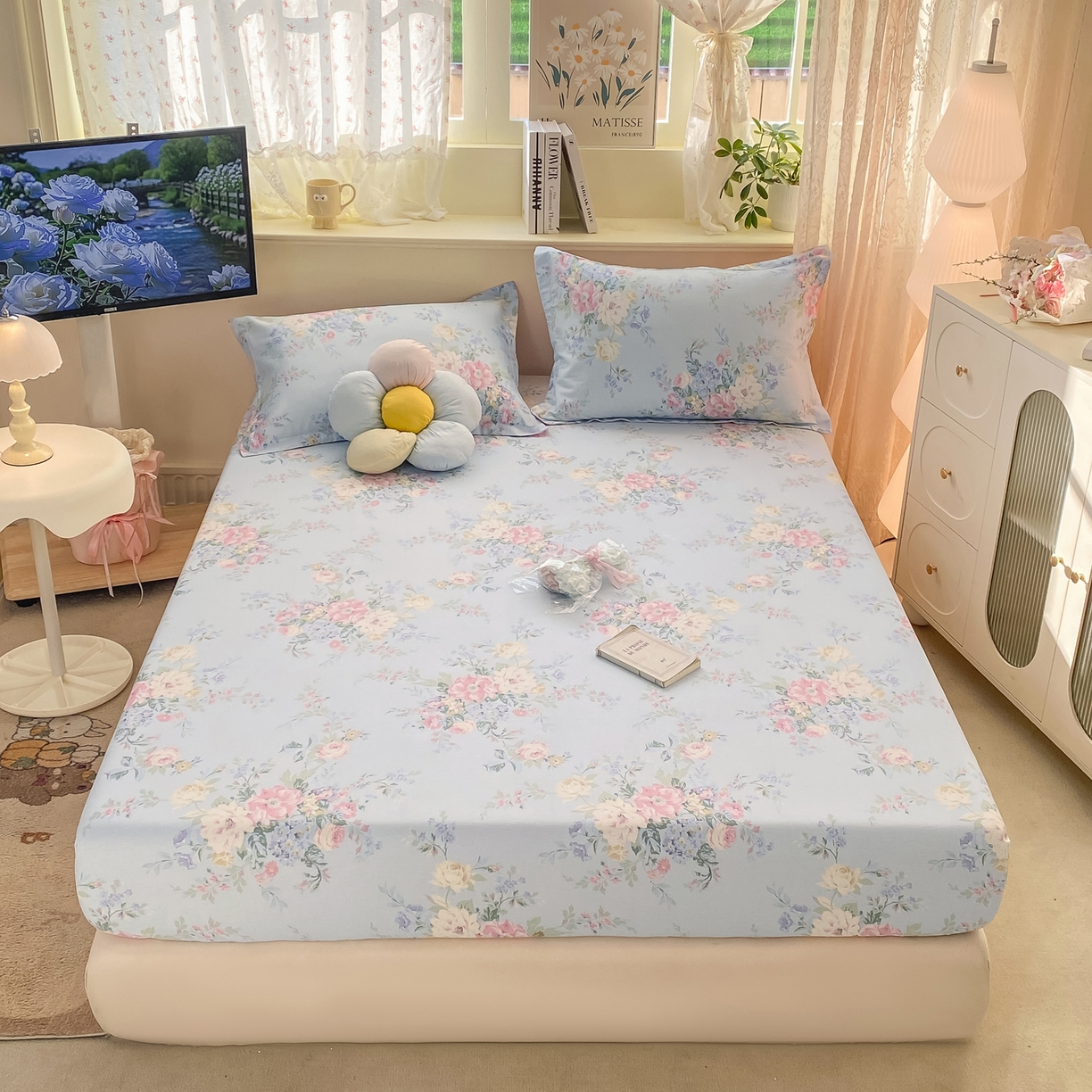 91家纺网 家纺一手货源 找家纺 女子家纺 2026新款全棉纯棉印花小清新系列单床笠单品床笠床笠单件 栀夏海棠兰