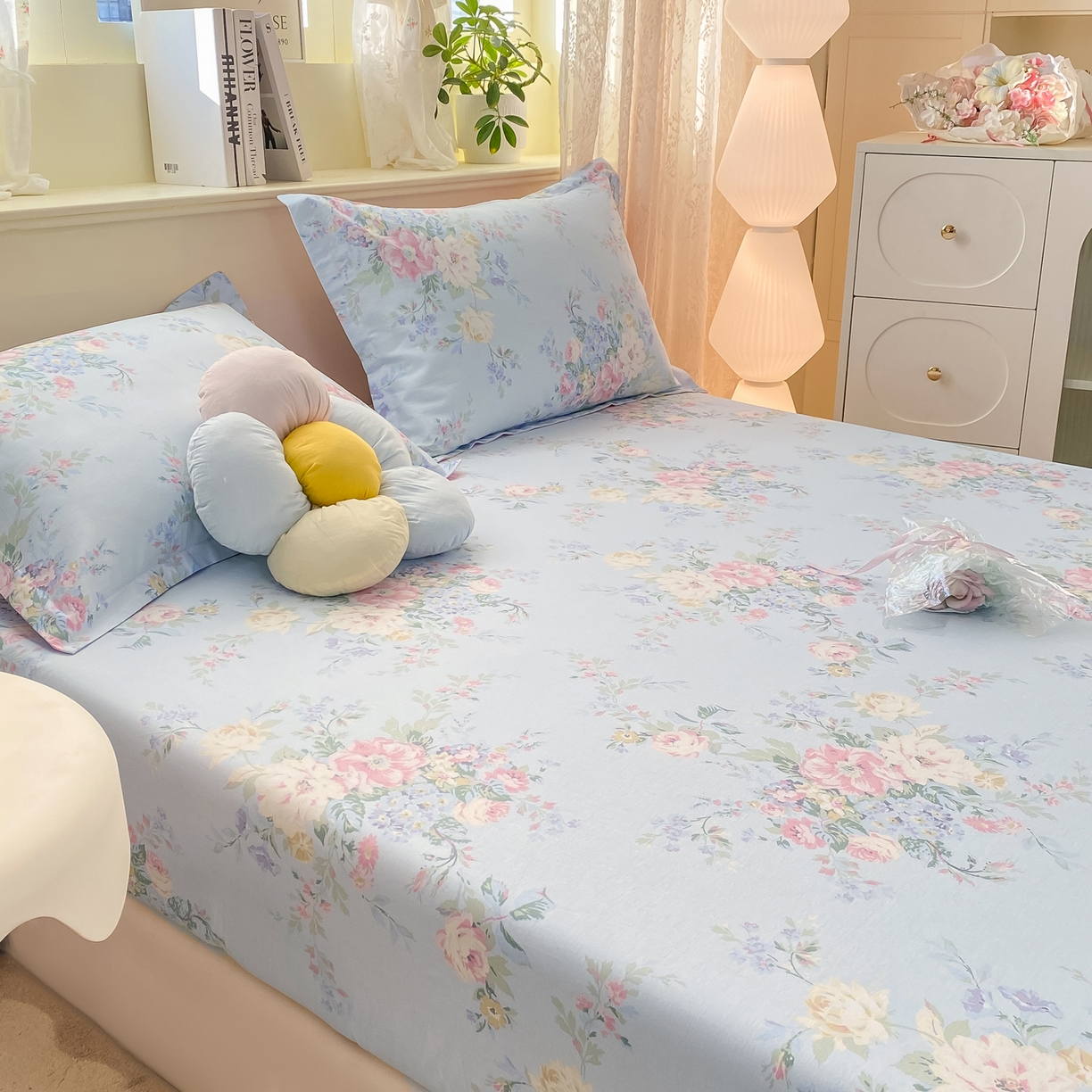 91家纺网 家纺一手货源 找家纺 女子家纺 2026新款全棉纯棉印花小清新系列单床笠单品床笠床笠单件 栀夏海棠兰