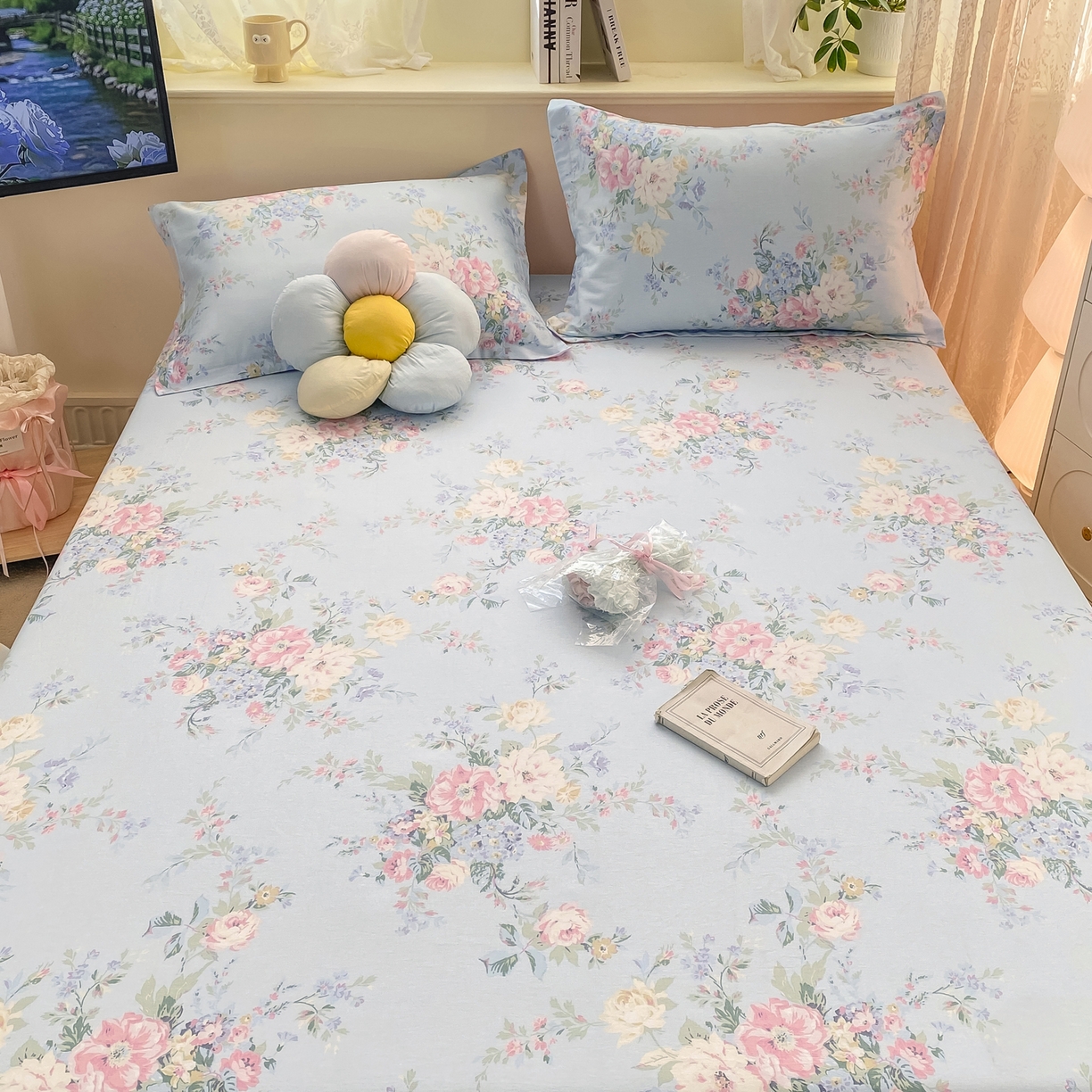 91家纺网 家纺一手货源 找家纺 女子家纺 2026新款全棉纯棉印花小清新系列单床笠单品床笠床笠单件 栀夏海棠兰