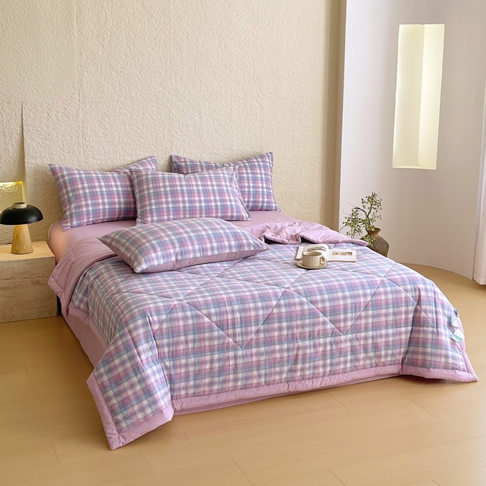 91家纺网 家纺一手货源 找家纺 宝士康家纺 2026新款10A抗菌无印风单夏被/夏被四件套 被子被芯 云舒紫