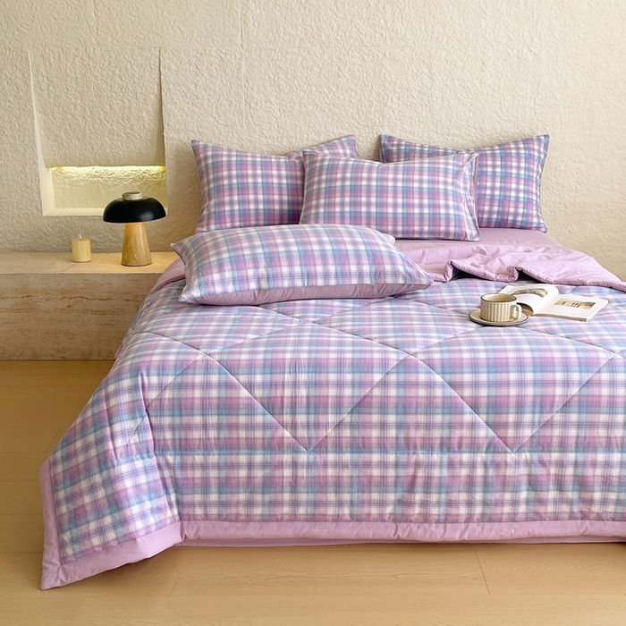 91家纺网 家纺一手货源 找家纺 宝士康家纺 2026新款10A抗菌无印风单夏被/夏被四件套 被子被芯 云舒紫