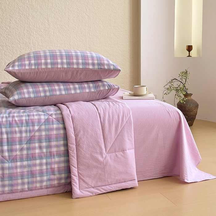 91家纺网 家纺一手货源 找家纺 宝士康家纺 2026新款10A抗菌无印风单夏被/夏被四件套 被子被芯 云舒紫