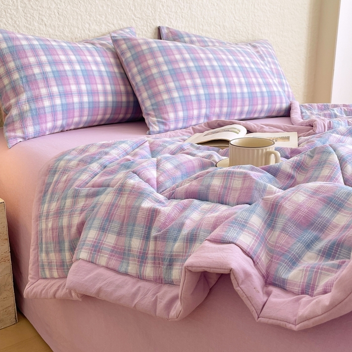 91家纺网 家纺一手货源 找家纺 宝士康家纺 2026新款10A抗菌无印风单夏被/夏被四件套 被子被芯 云舒紫