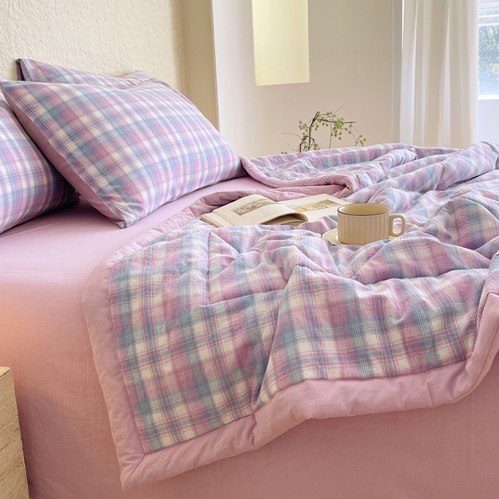 91家纺网 家纺一手货源 找家纺 宝士康家纺 2026新款10A抗菌无印风单夏被/夏被四件套 被子被芯 云舒紫