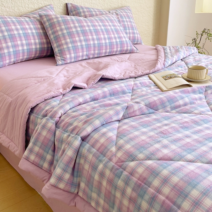 91家纺网 家纺一手货源 找家纺 宝士康家纺 2026新款10A抗菌无印风单夏被/夏被四件套 被子被芯 云舒紫