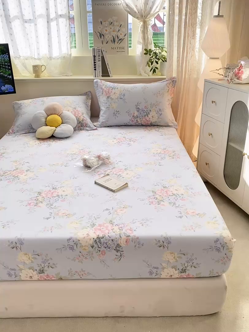 91家纺网 家纺一手货源 找家纺 女子家纺 2026新款全棉纯棉印花小清新系列单床笠单品床笠床笠单件 栀夏海棠兰
