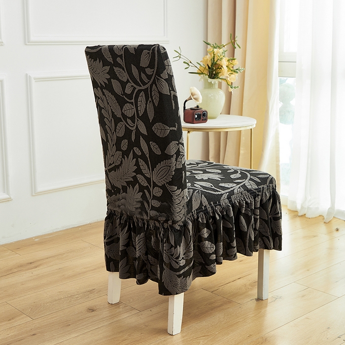 91家纺网 家纺一手货源 找家纺 逐日沙发套 2026新款提花系列-椅子套裙摆 素奢柳韵-碳石灰