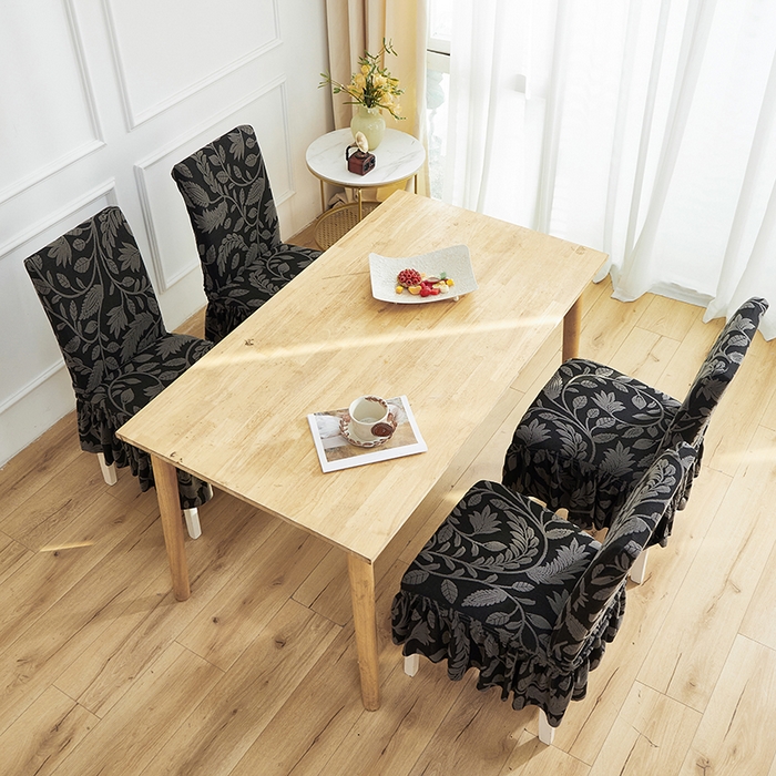 91家纺网 家纺一手货源 找家纺 逐日沙发套 2026新款提花系列-椅子套裙摆 素奢柳韵-碳石灰