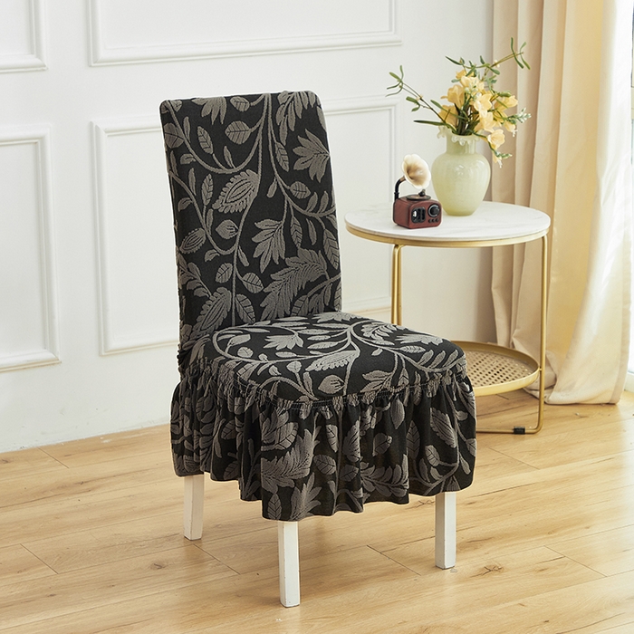 91家纺网 家纺一手货源 找家纺 逐日沙发套 2026新款提花系列-椅子套裙摆 素奢柳韵-碳石灰