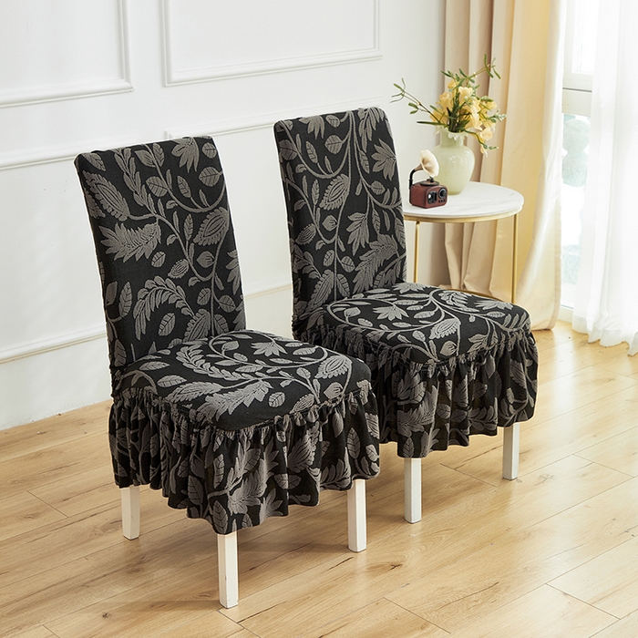 91家纺网 家纺一手货源 找家纺 逐日沙发套 2026新款提花系列-椅子套裙摆 素奢柳韵-碳石灰